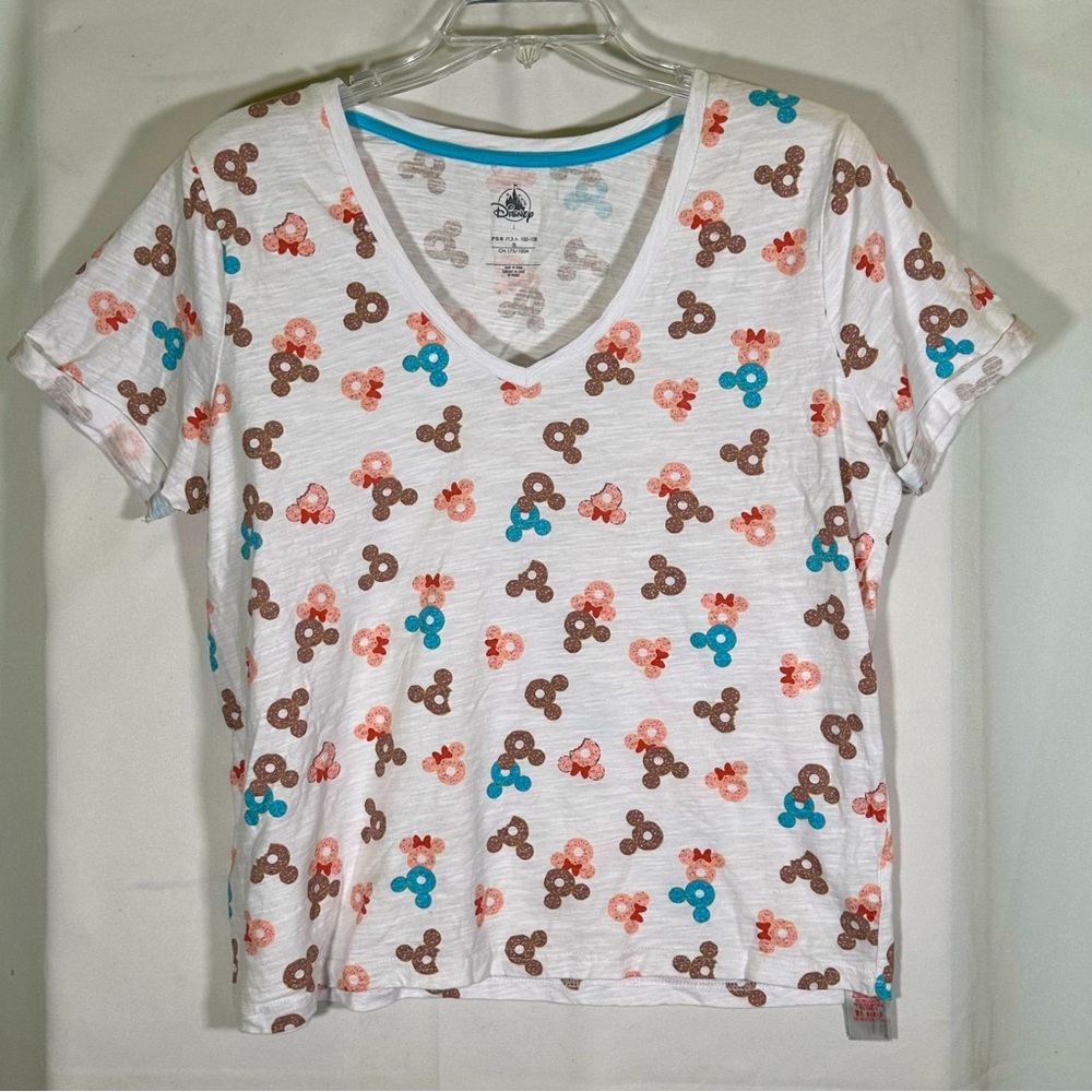Women's White and Brown Patterned V-Neck Top